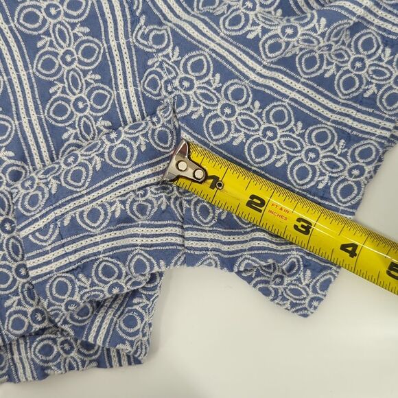 Ann Taylor LOFT Blue White Geometric Floral Embroidered Riviera Cotton Shorts 12 - Picture 9 of 11